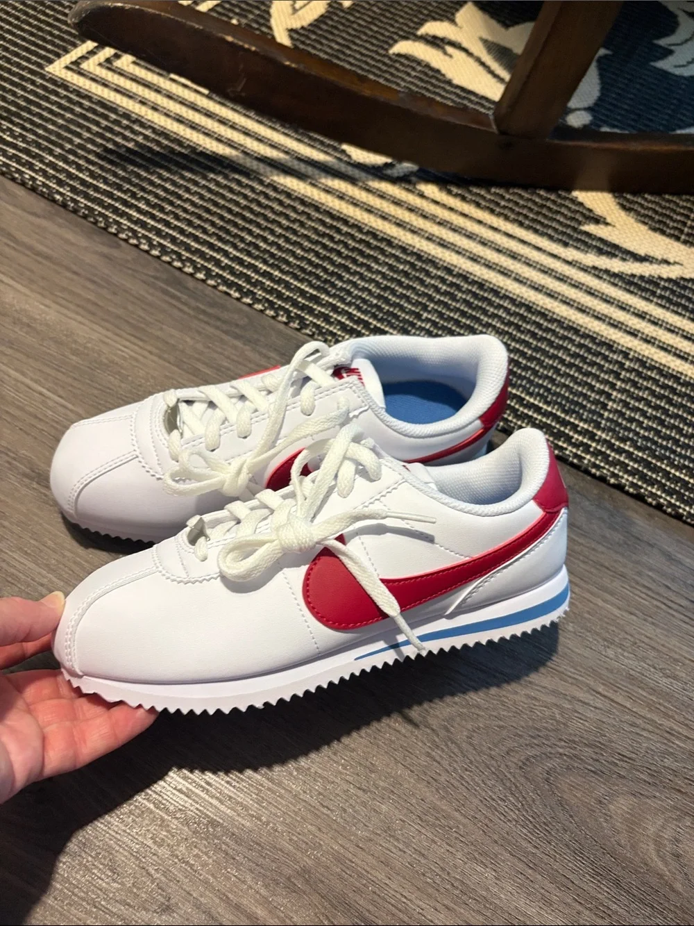 NWOT Nike Cortez White Sneakers with Red Swoosh - Size Youth 4